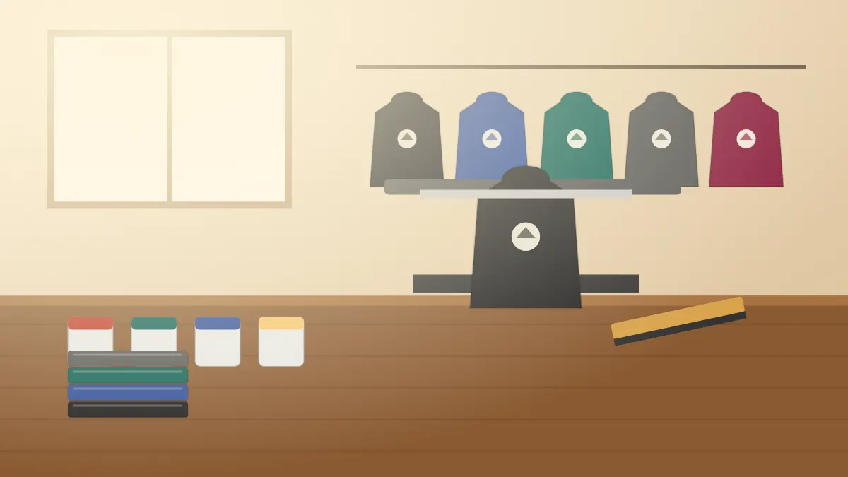 Illustration of long hooded changing robes hanging on a rail in a print shop