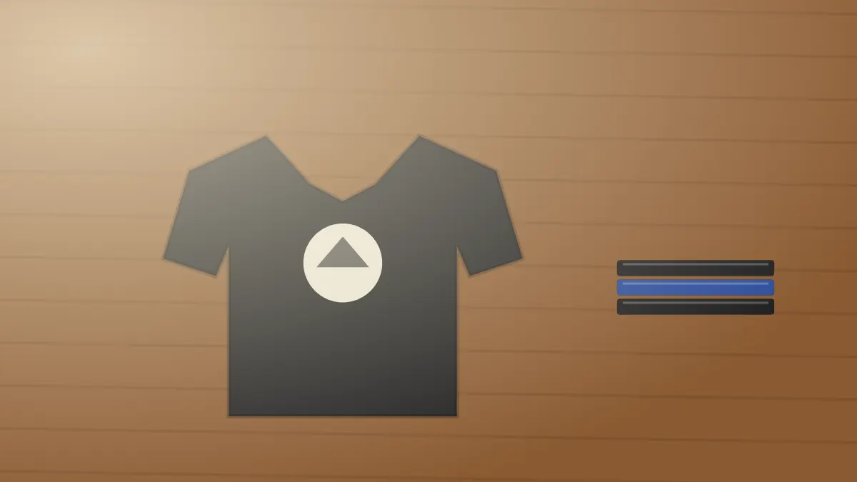 Illustration of a black polo shirt with a logo print on a workbench