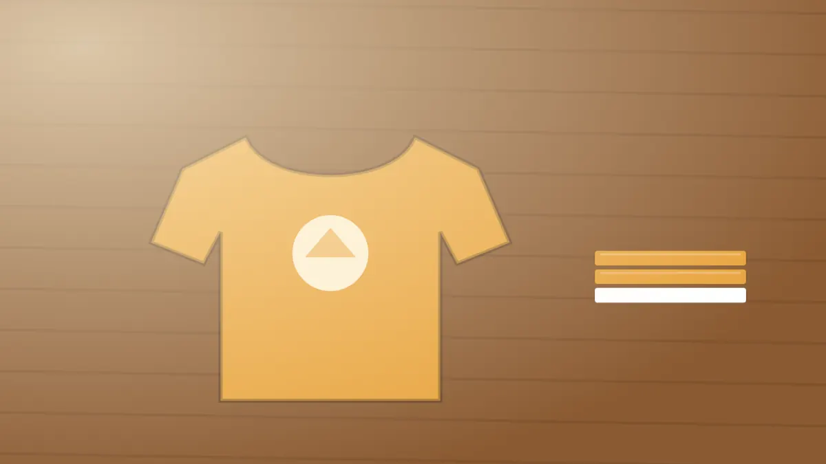 Illustration of an orange t-shirt with a front print and folded tees