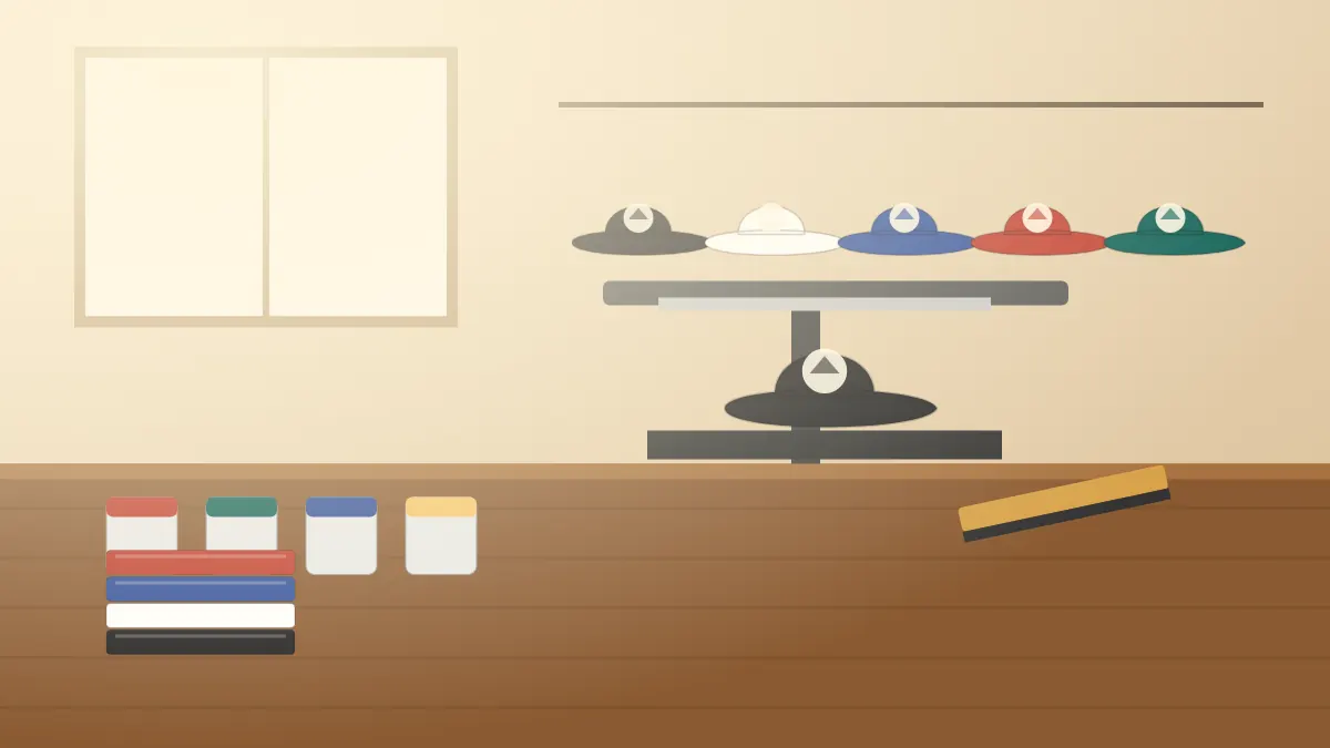 Illustration of black and white sliders with printed straps on a workbench